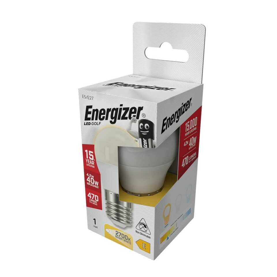 image 1 of Energizer LED Golf Ball E27 470lm 4.2W 2700K (Warm White) Light Bulb - Pack of 3
