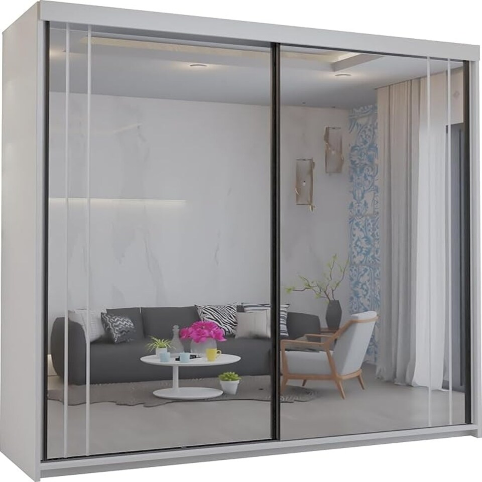 image 1 of Modern Sliding Mirror 150/203cm White/Black/Grey White | 203cm