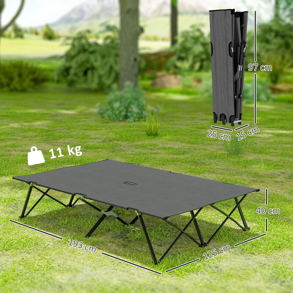 image 1 of Outsunny Double Camping Folding Cot Portable Sleeping Bed, Charcoal Grey