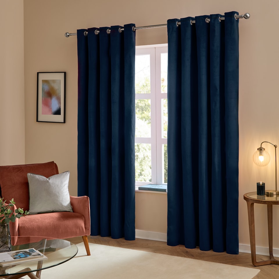 image 1 of furn. The Ultimate Velvet Blackout Eyelet Curtain Pair Royal (W)168cmx (D)137cm | Blue | Royal | One Size