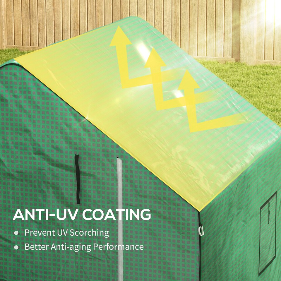 image 1 of Outsunny Walk-in Greenhouse Cover Replacement with Door and Mesh Windows, Green