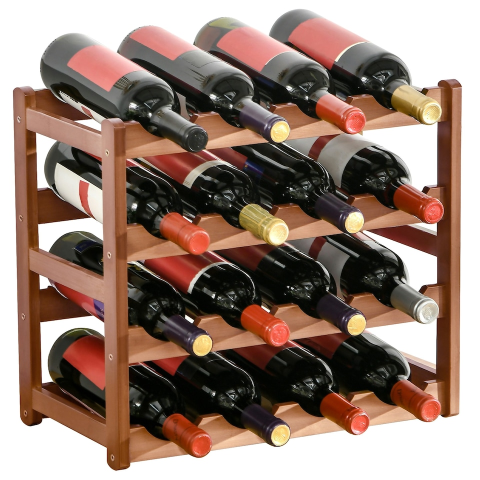 image 1 of HOMCOM Free Standing Wine Rack 16 Bottle Holders, Bamboo Display Shelf, Brown