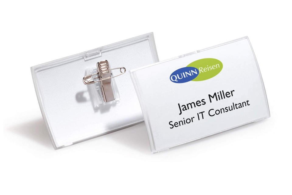 image 1 of Durable CLICK FOLD Convex Clip & Pin Name Tag Badge Holder | 25 Pack | 54 x 90mm