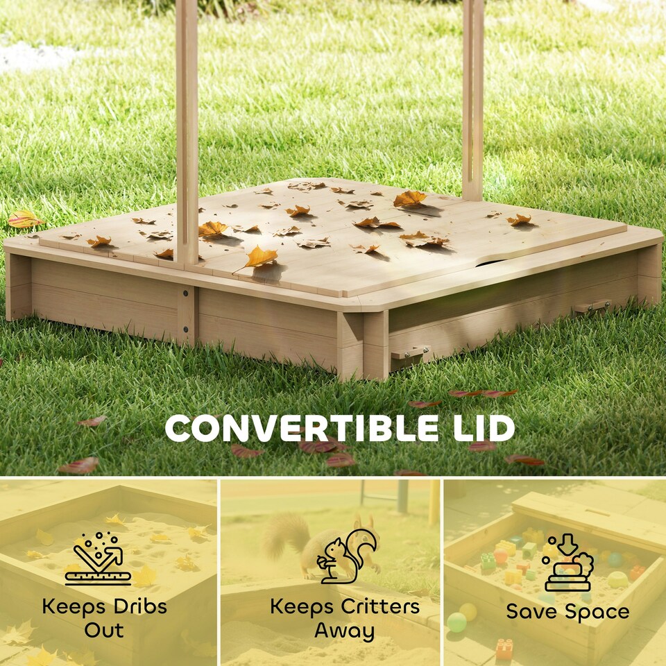 image 1 of Outsunny Kids Square Wooden Sandpit, Children Sandbox Outdoor Playset