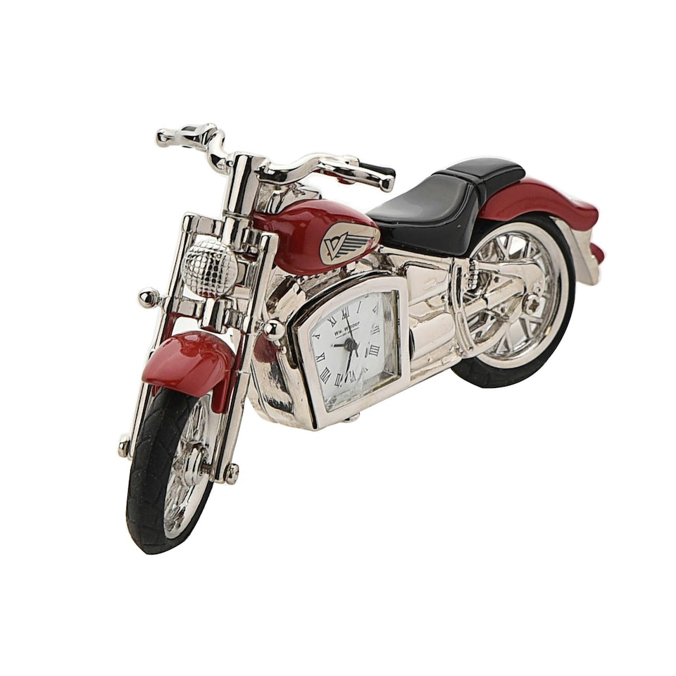 image 1 of Wm Widdop Miniature Clock Red Indian Style Motorbike Red