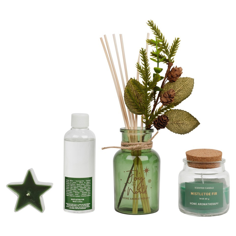 image 1 of Reed Perfume Diffuser Scented Candle Aromatherapy Gift Box Set Home Decor 100ml | Multi | Mistletoe & Fir