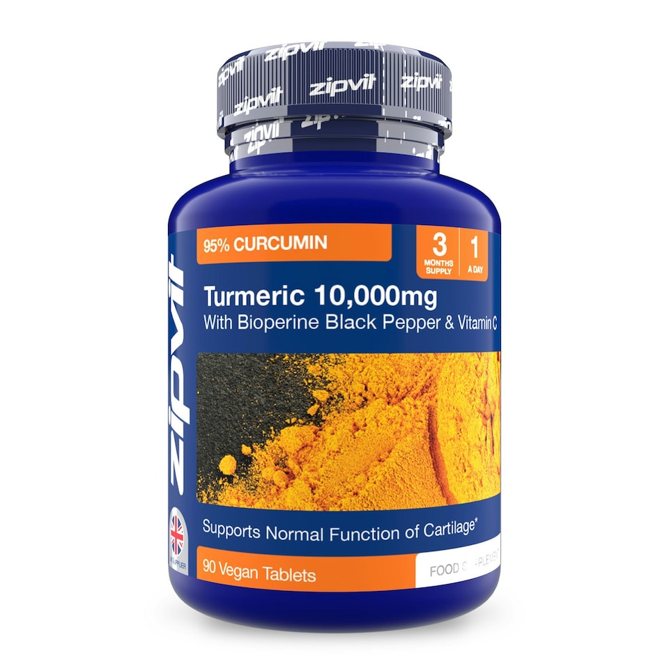 image 1 of Zipvit Turmeric 10,000mg – High Strength with Vitamin C & BioPerine®, 90 Vegan Tablets, 3-Month Supply