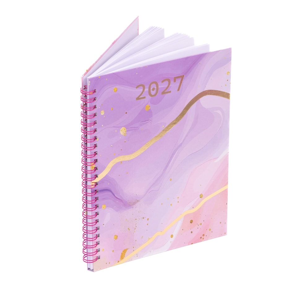 image 1 of 2027 Diary A5 Week to View - Spiral Bound Hardback Wiro Planner, January to December 2027 - Weekly Organiser with Durable Cover (Marble)