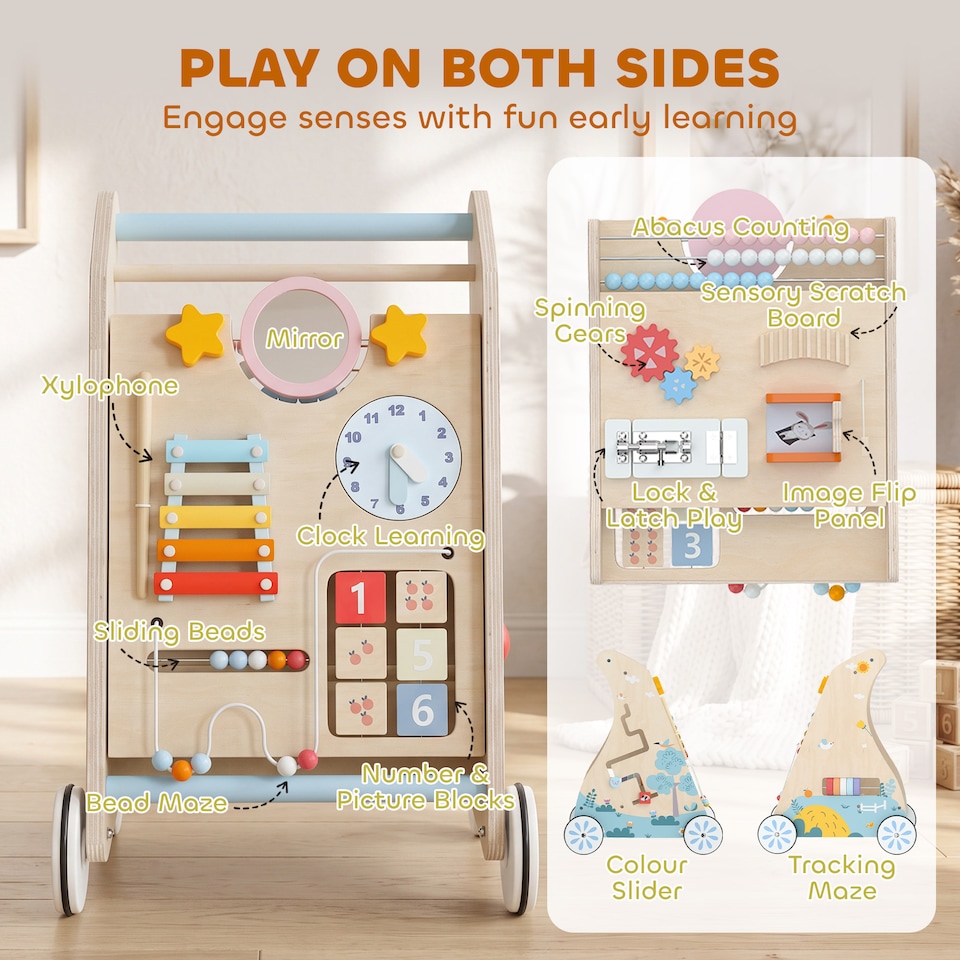 image 1 of AIYAPLAY Wooden Baby Walker with Detachable Double-Sided Activity Board
