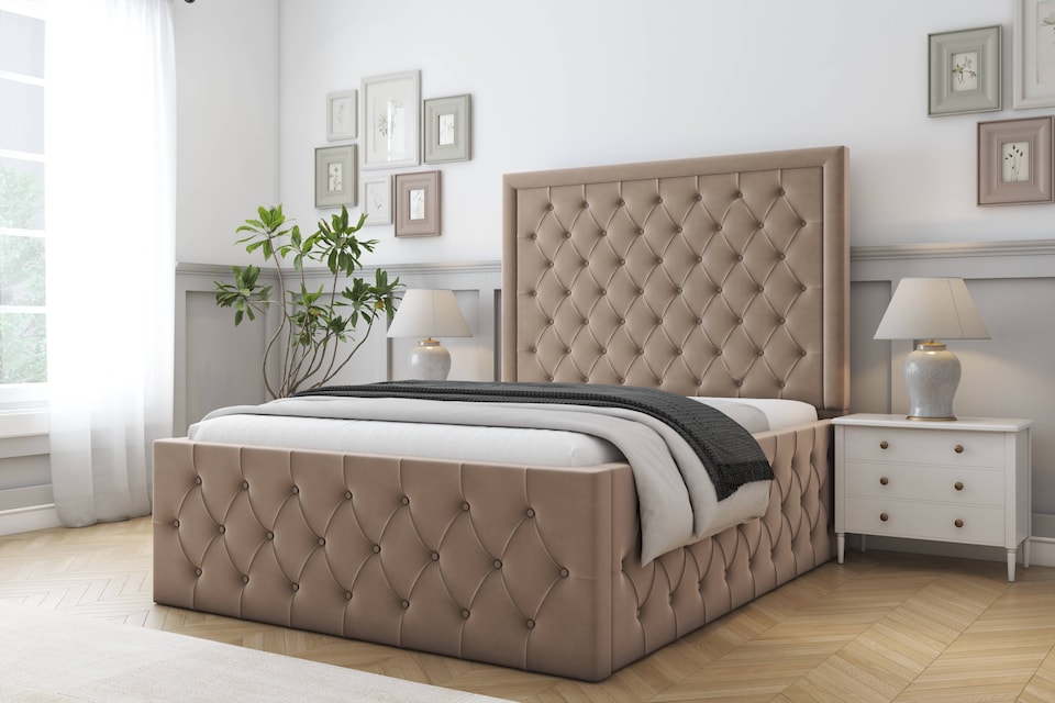 image 1 of Sloomy Vienna Mink Plush Bed Frame With Mattress With 50" Upholstered Headboard 6' Super King