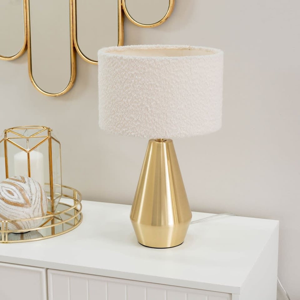 image 1 of ValueLights Jax Antique Brass Touch Table Lamp Cream Boucle Shade