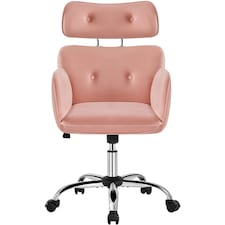 Yaheetech Rolling Swivel Computer Chair with Adjustable Headrest Pink Pink