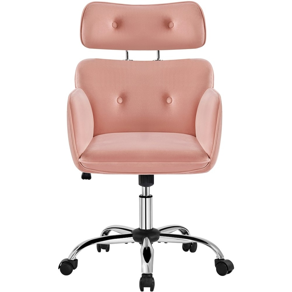image 1 of Yaheetech Rolling Swivel Computer Chair with Adjustable Headrest Pink Pink