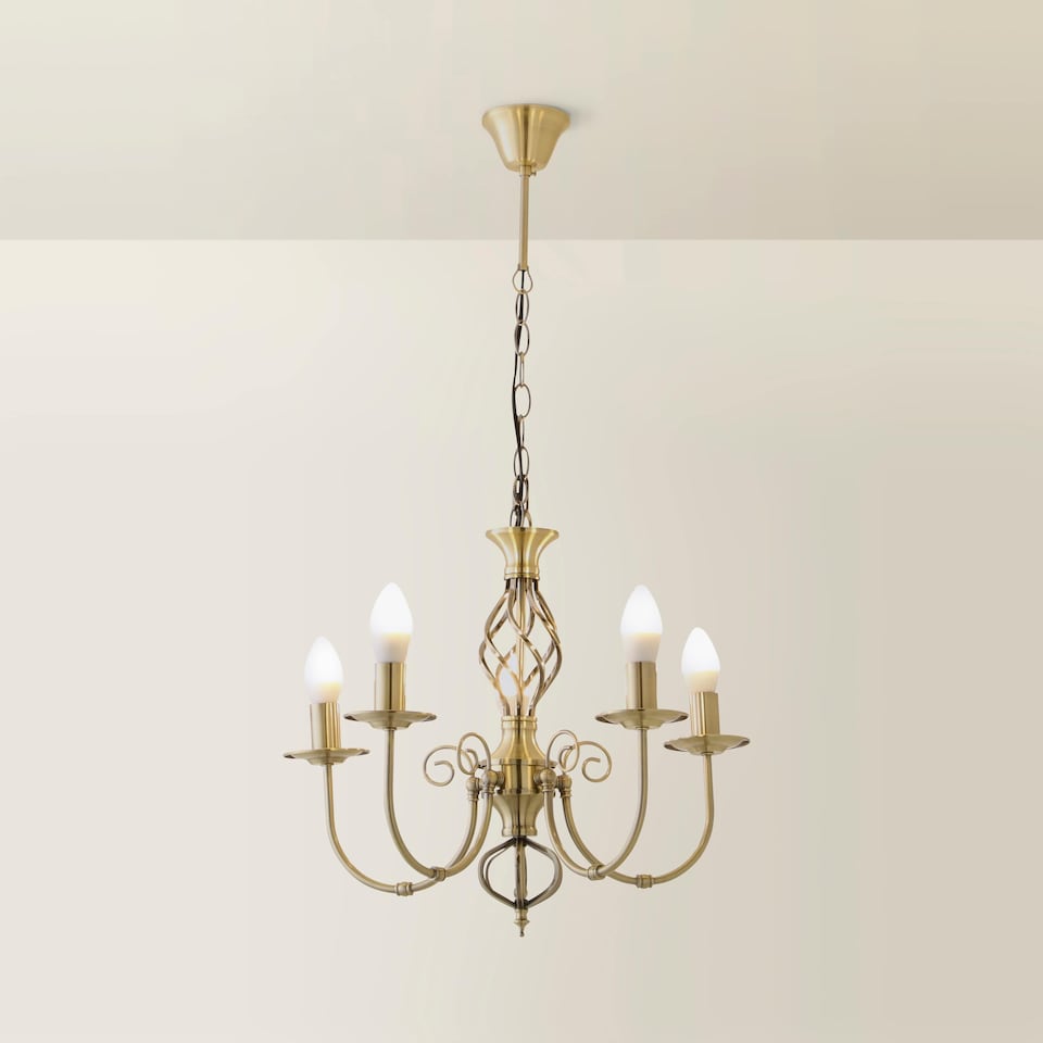 image 1 of ValueLights Memphis Twist Antique Brass Gold 5 Way Chandelier & Bulbs | Gold