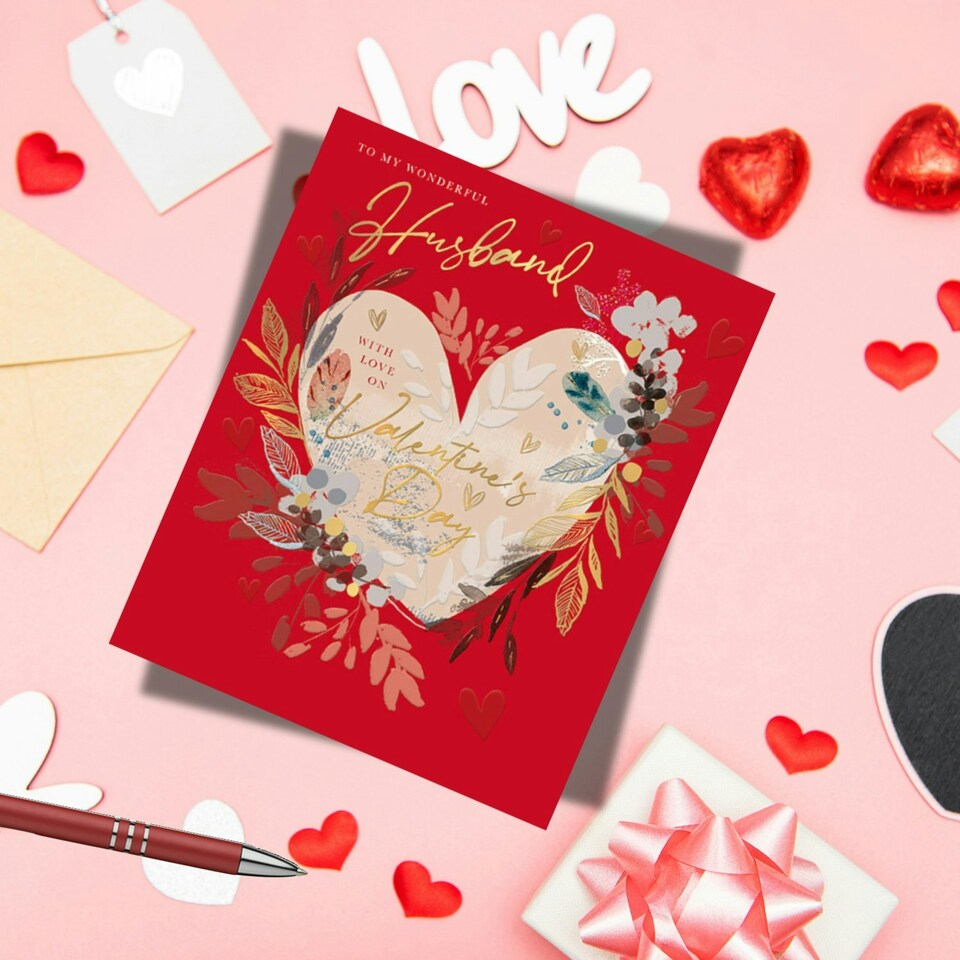 image 1 of Words 'n' Wishes Valentine Day Card to my Wonderful Husband on Valentine's Day, 23 x 19 cms, Red