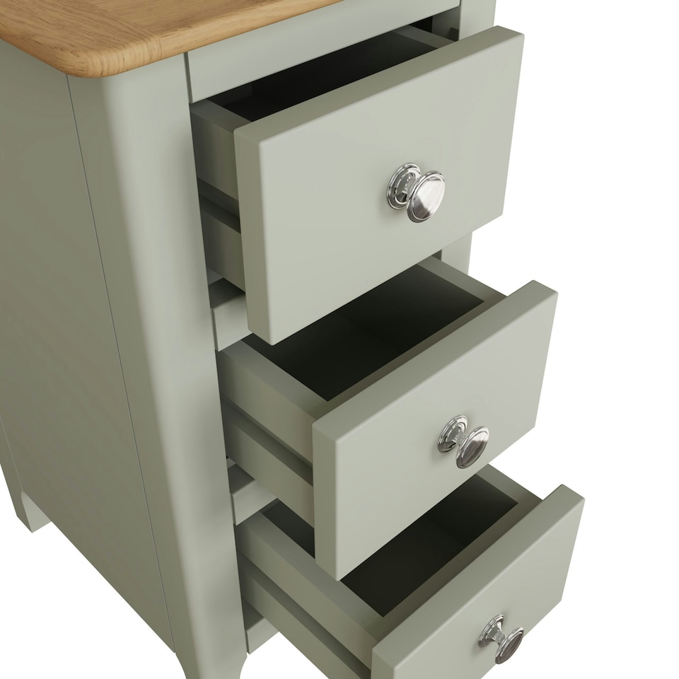 image 1 of Taberno Oak 3 Drawer Bedside Table Nightstand Cabinet Sage Green