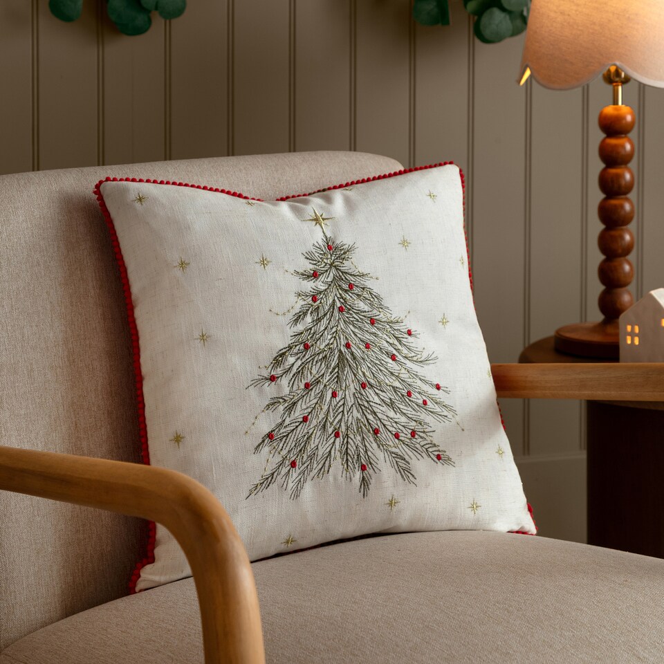 image 1 of Wylder  Twinkling Tree Embroidered Cushion