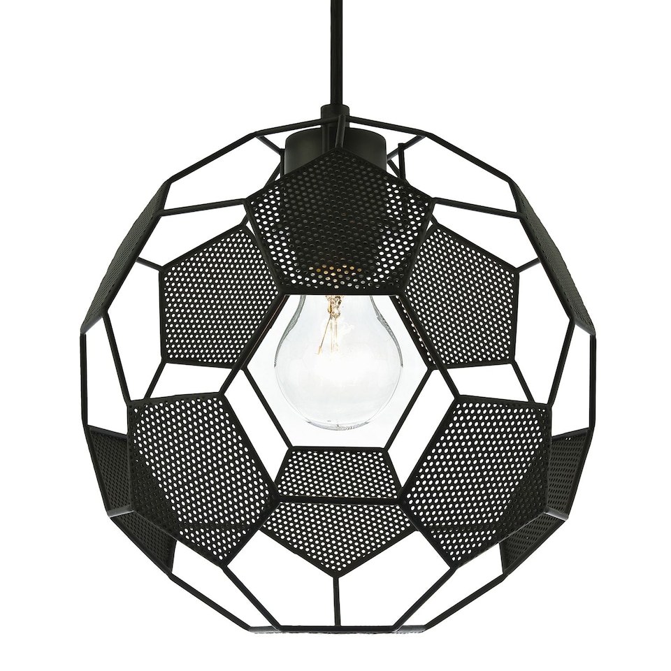 image 1 of Modern Matte Black Football Soccer Pendant Lamp Shade with Laser Cut Holes | Black | Black | 1