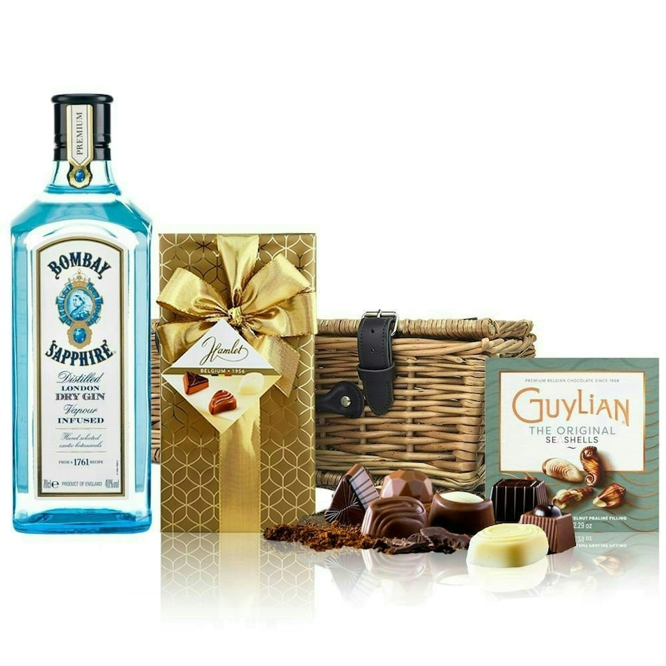 image 1 of Bombay Sapphire London Dry Gin and Chocolates Hamper 70cl 40% abv