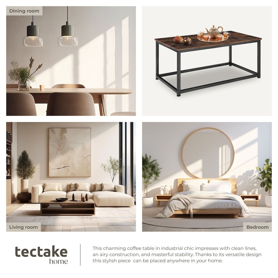 image 1 of Coffee Table Lynch - rectangular with height-adjustable plastic feet | Brown | Industrial wood dark, rustic | 100 x 55 x 45,50 cm | 1