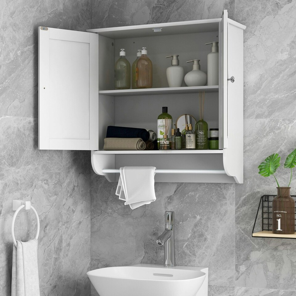 image 1 of COSTWAY Wall-mounted Bathroom Cabinet Storage Medicine Cabinet White