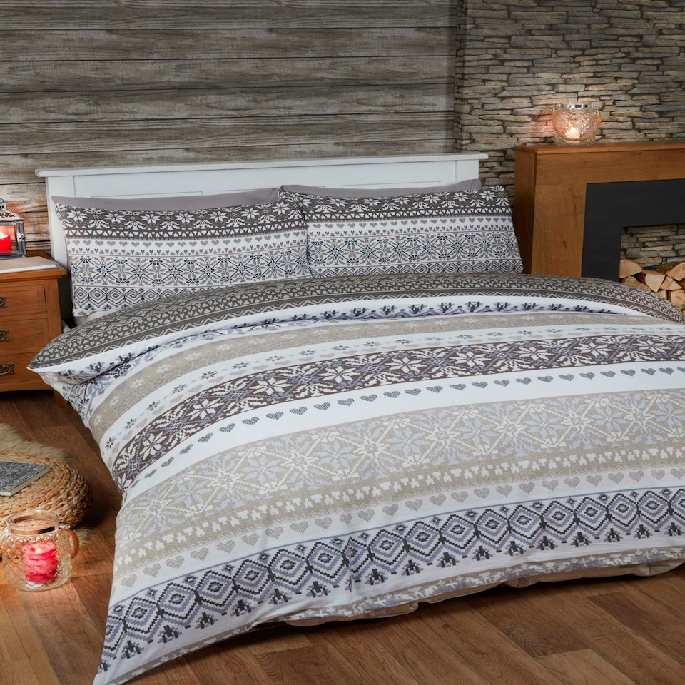 image 1 of Fairisle Reindeer Pure Cotton Bed Cover Sheet Set Red | Double