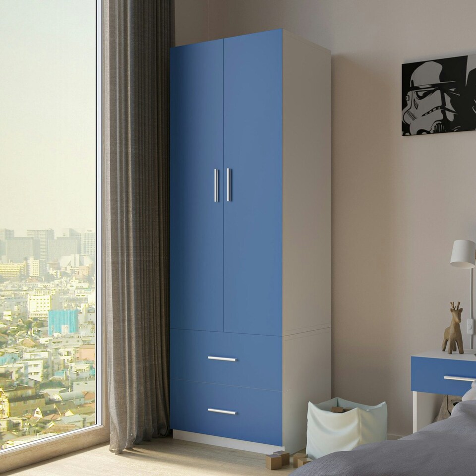 image 1 of White 2-Door 2-Drawer Wardrobe. Pink | Accent Colour: Pink