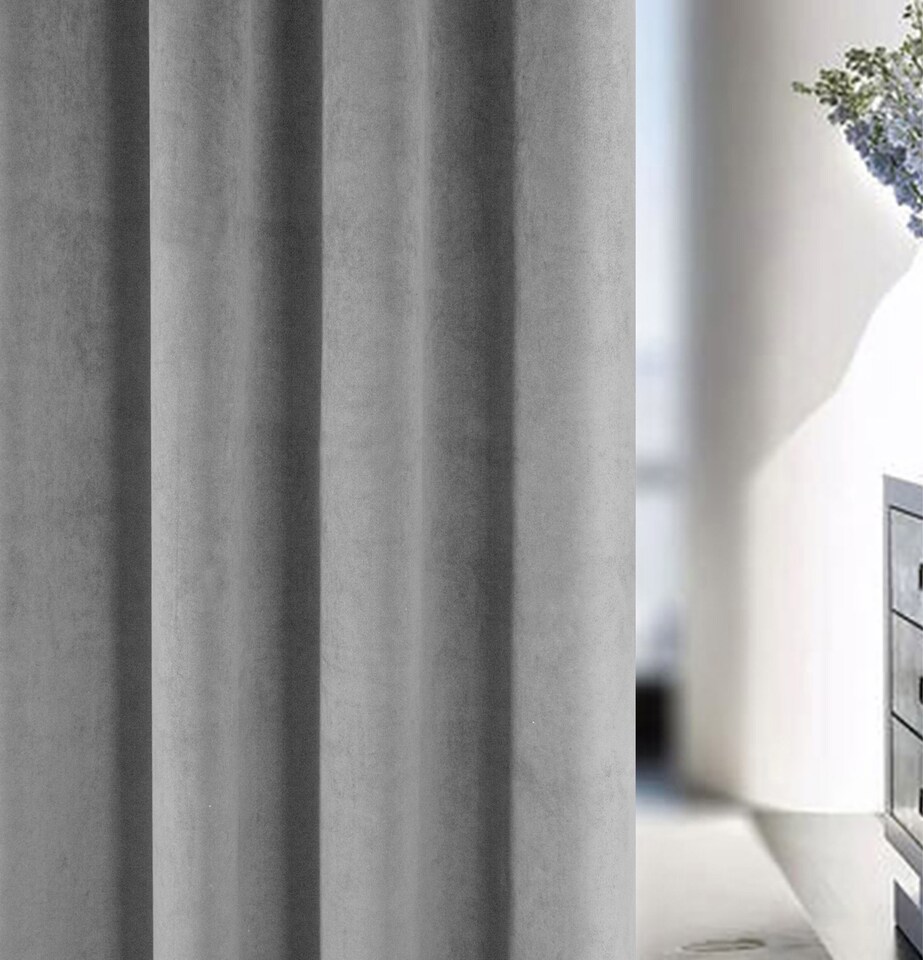 image 1 of Luxury Enhanced Living Grey Velvet, Supersoft, Blackout, Thermal Curtains with Tape Top (PAIR) - 66 x 72 inch (168x183cm) | Grey | Grey | 2