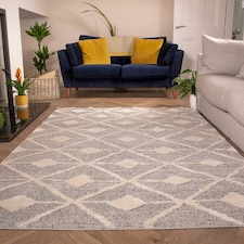 KUKOON Grey Cream Diamond Loop Pile Living Room Area Rug 80cm x 150cm