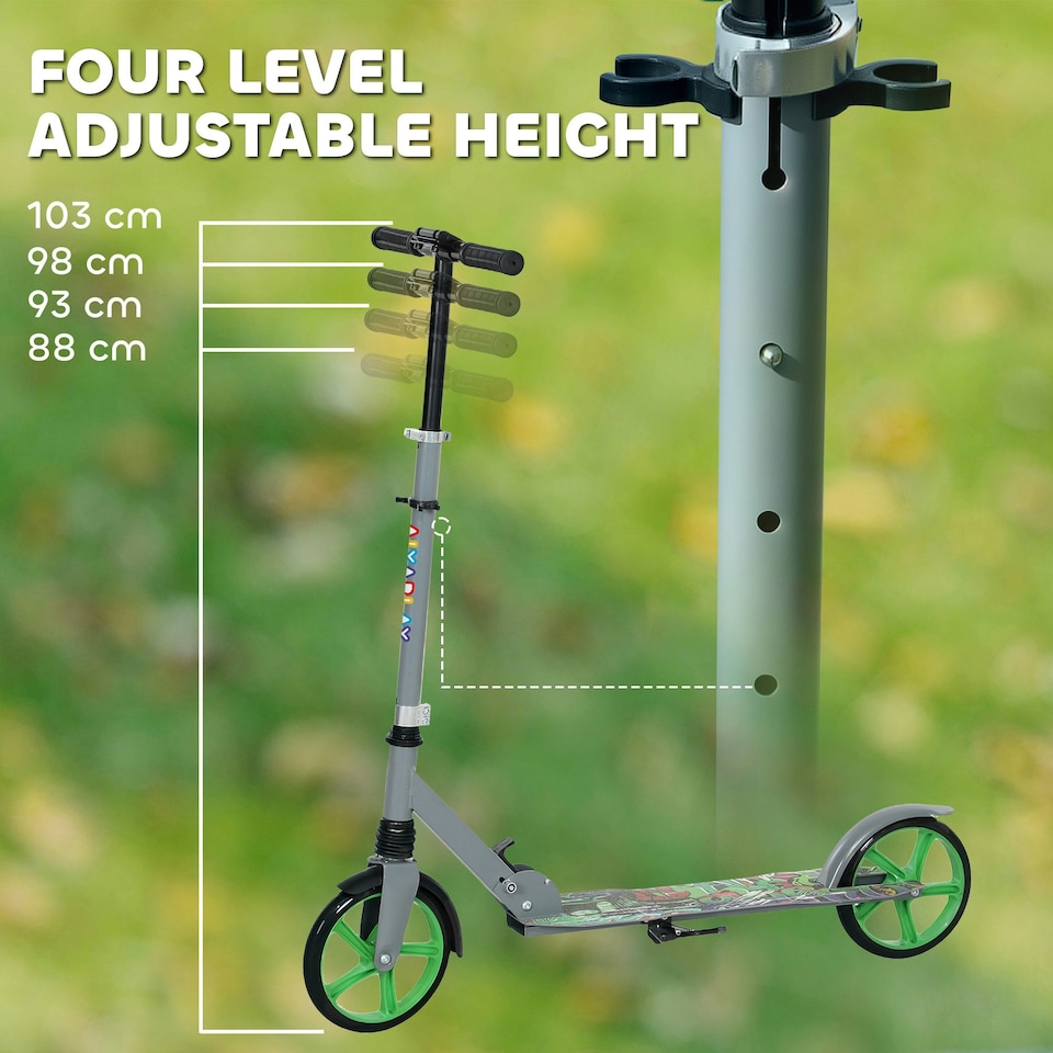 image 1 of AIYAPLAY Kids Scooter, Foldable Kick Scooter w/ Adjustable Handlebar, Green Green
