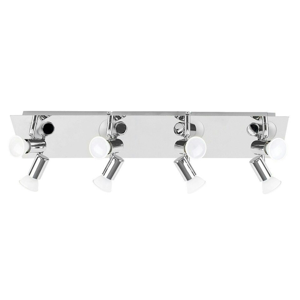 image 1 of ValueLights Large Rectangular Polished Chrome Plate 8 Way Adjustable Ceiling Spotlight - with 8 x 5W Warm White GU10 LED Bulbs Chrome