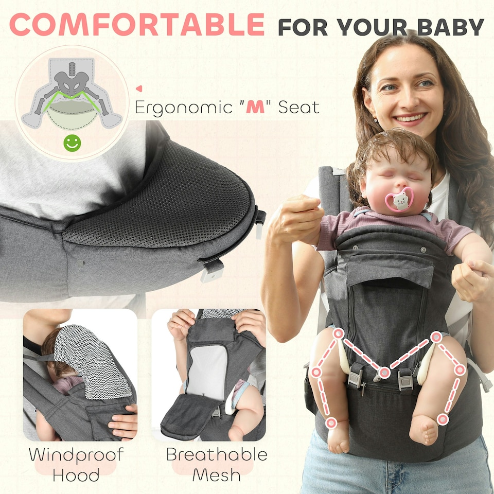 image 1 of AIYAPLAY 6-in-1 Baby Carrier for Newborn, Toddler with Removable Seat, Grey