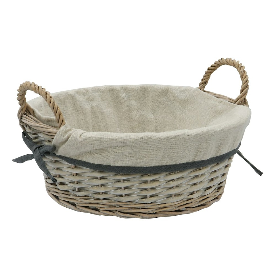 image 1 of JVL Arianna Round Willow Storage Baskets, Grey Wash Grey