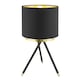 image 2 of Black Tripod Table Lamp with Gold Metal Ring and Cotton Drum Shade