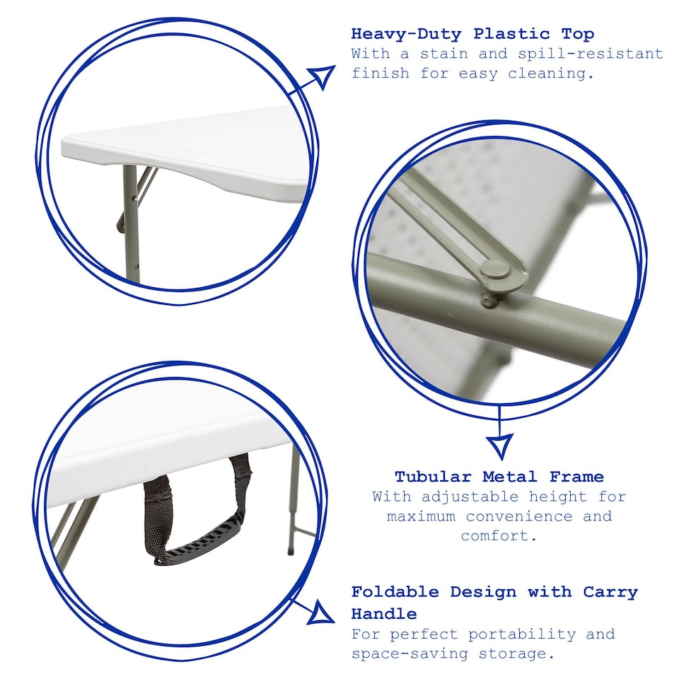 image 1 of Harbour Housewares Height Adjustable Folding Trestle Table - 120cm (4ft) - White | White | White