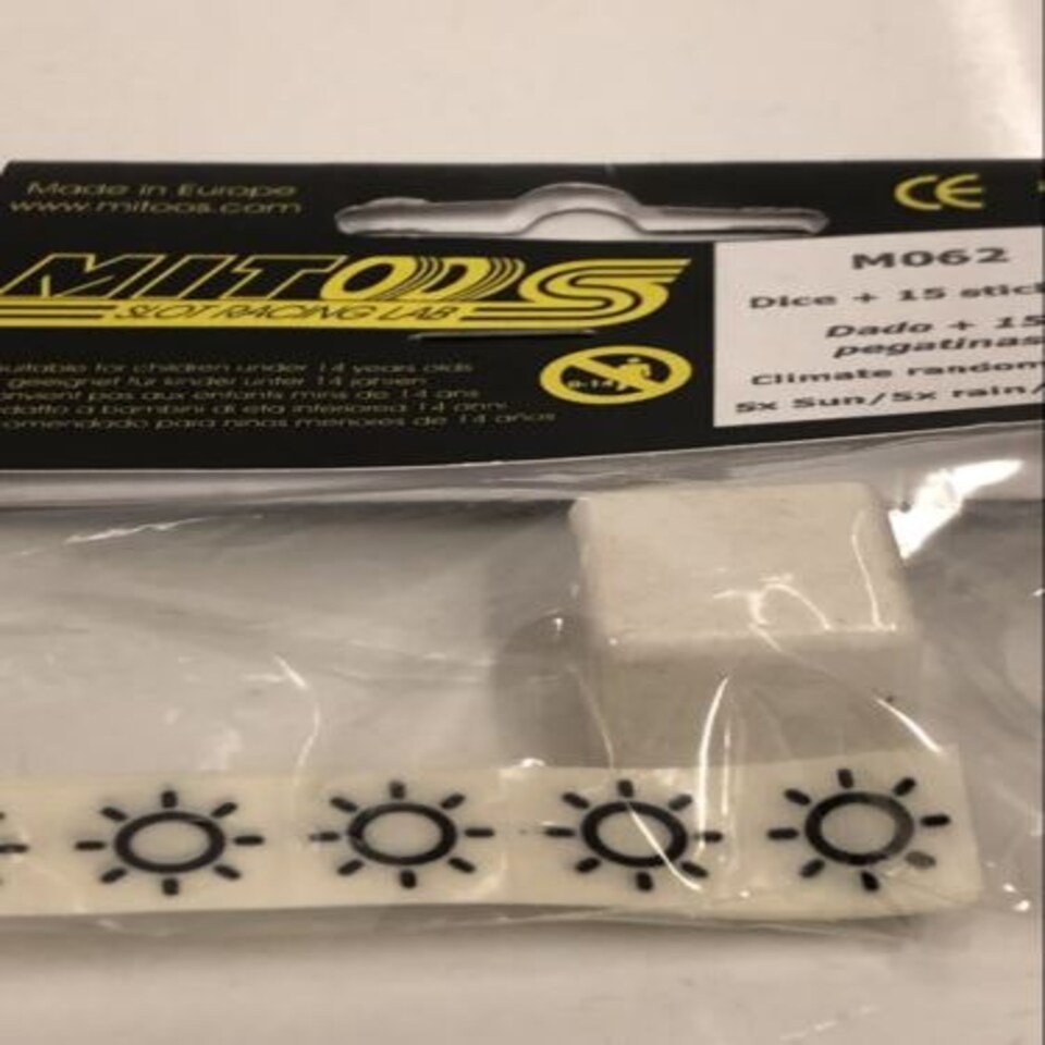 image 1 of Mitoos M062 Dice + 15 Stickers 5 x Sun 5 x Rain 5 x Ice