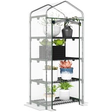 Outsunny Portable 4-Tier Mini Greenhouse Plant Grow House Shed w Clear Cover
