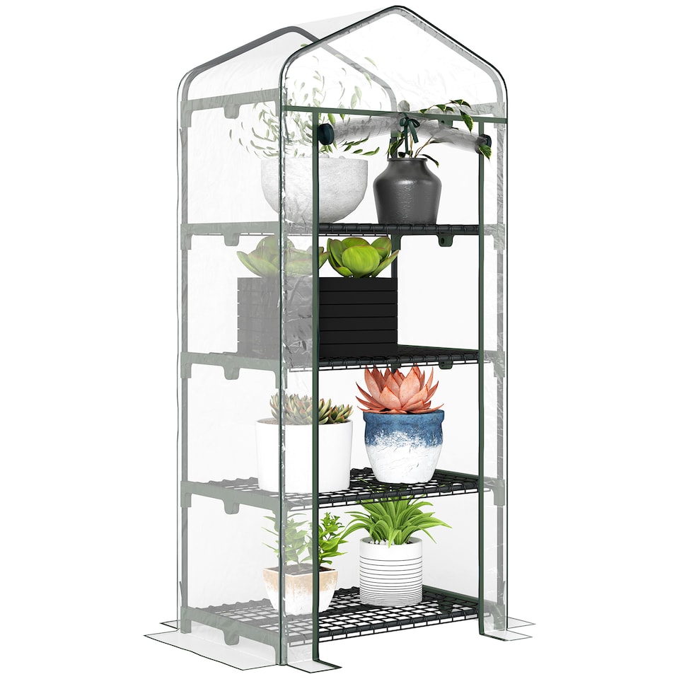 image 1 of Outsunny Portable 4-Tier Mini Greenhouse Plant Grow House Shed w Clear Cover