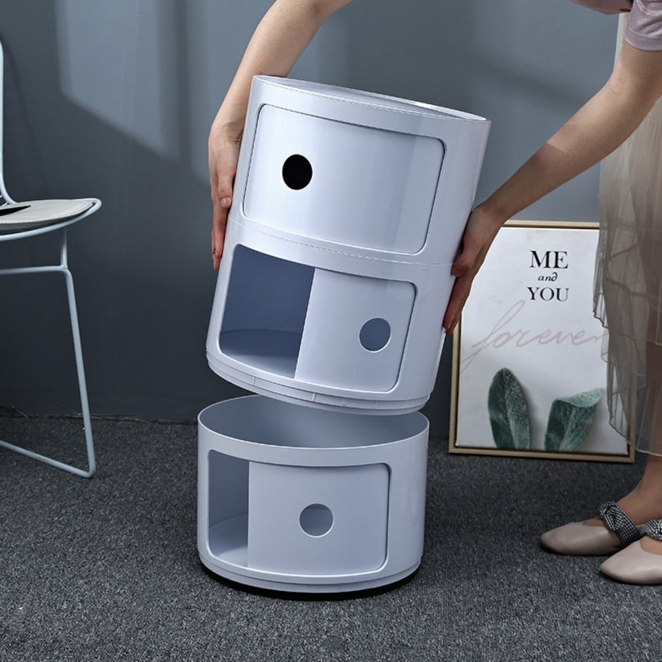 image 1 of Living and Home Cylindrical Multi-Tiered Plastic Storage Drawer Unit - 3 Drawer White