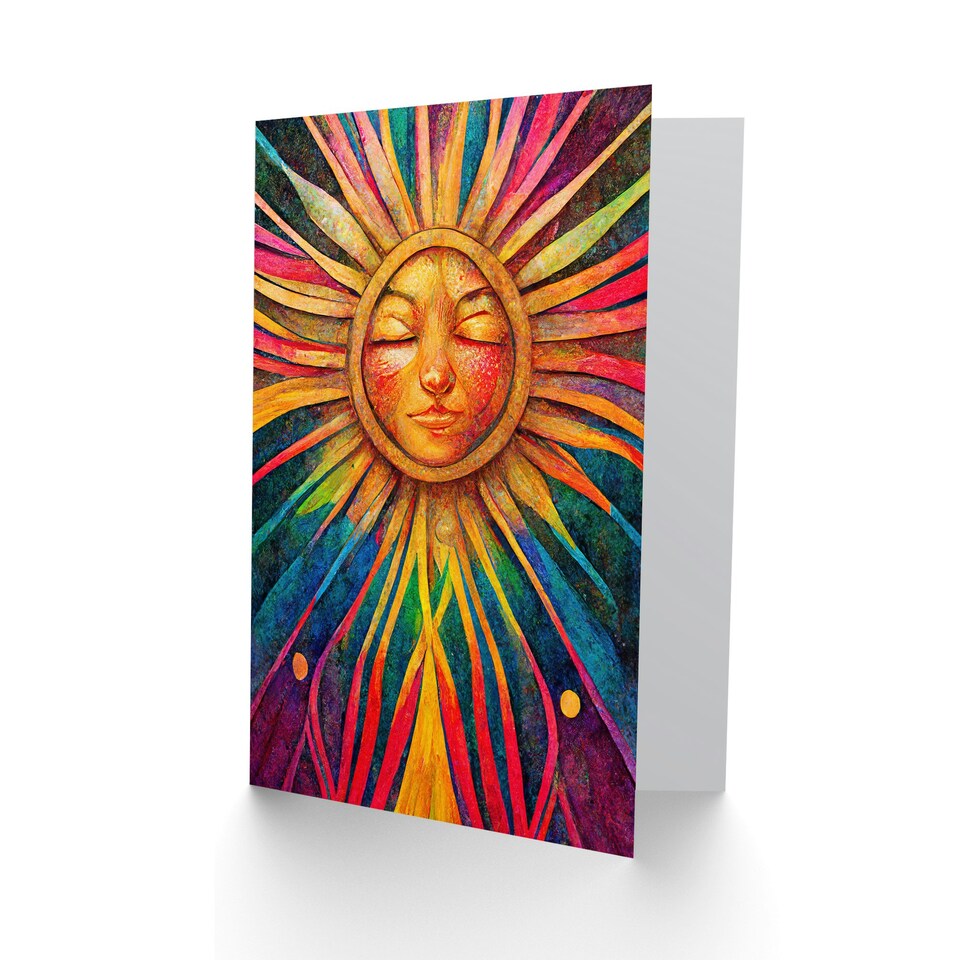 image 1 of Psychedelic Sun Colourful Rainbow Rays Trippy Birthday Card