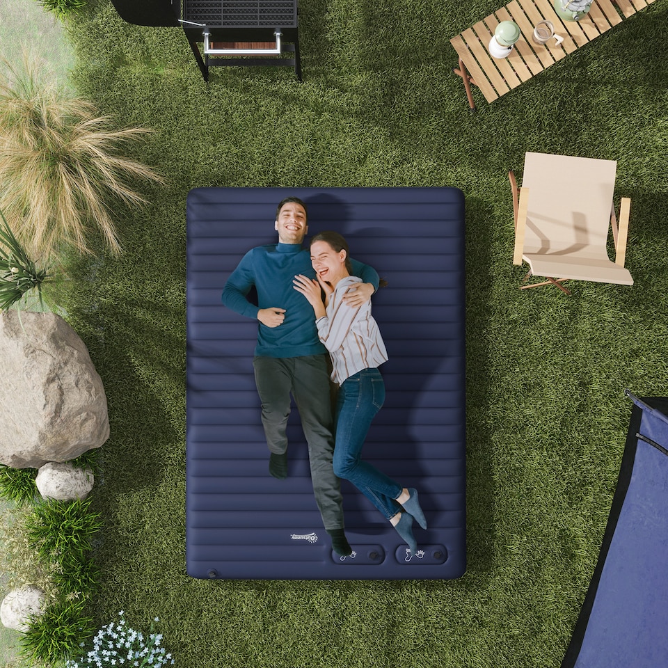 image 1 of Outsunny Double Air Bed Inflatable Mattress, 195 x 140 x 10cm, Blue