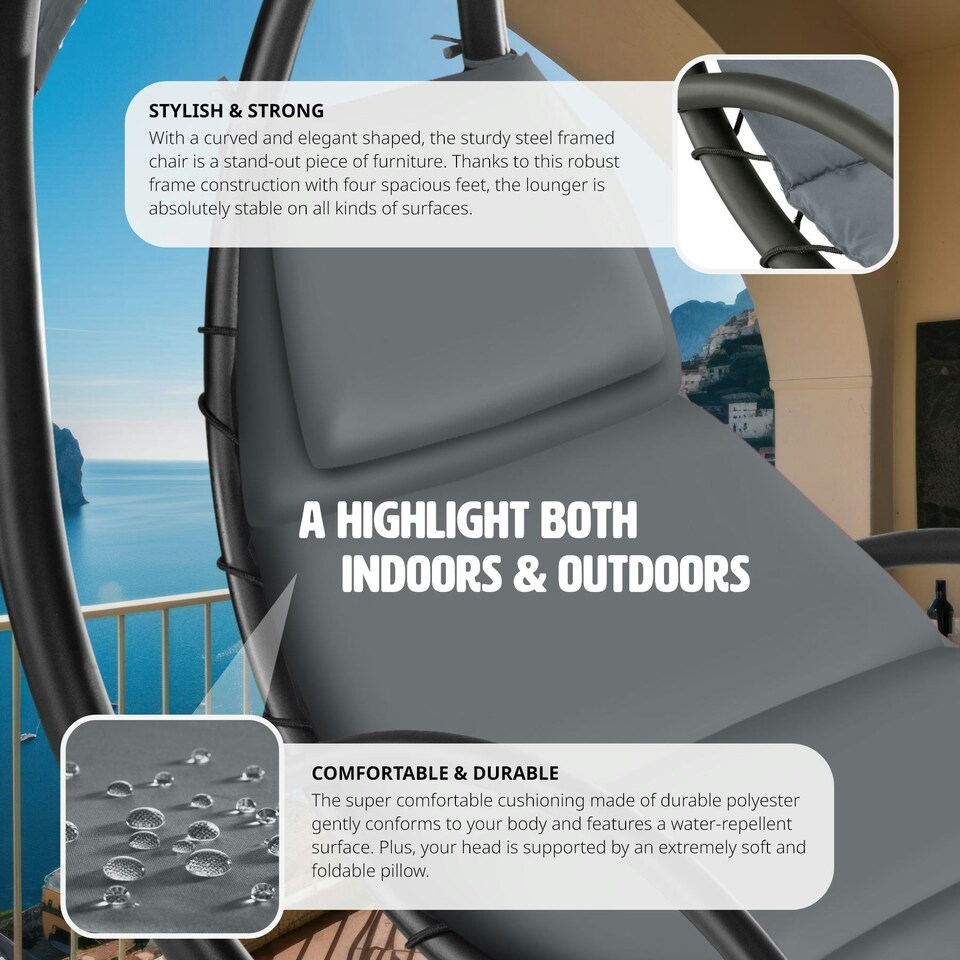 image 1 of Hanging Chair Elaria - large sun canopy with UV-protection, sturdy Grey