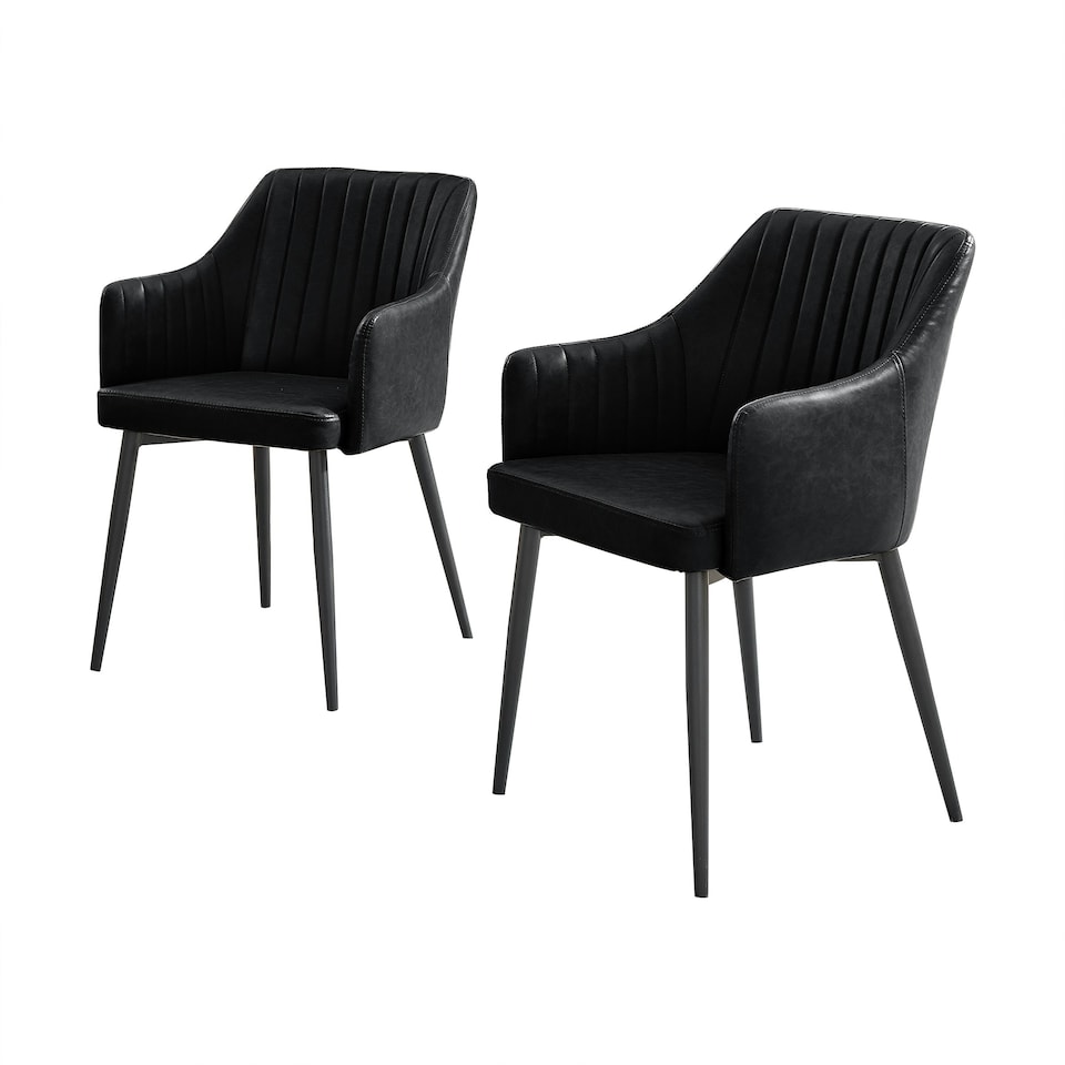 image 1 of Furniturebox 2x Calla Black Velvet Dining Chairs with Black Legs