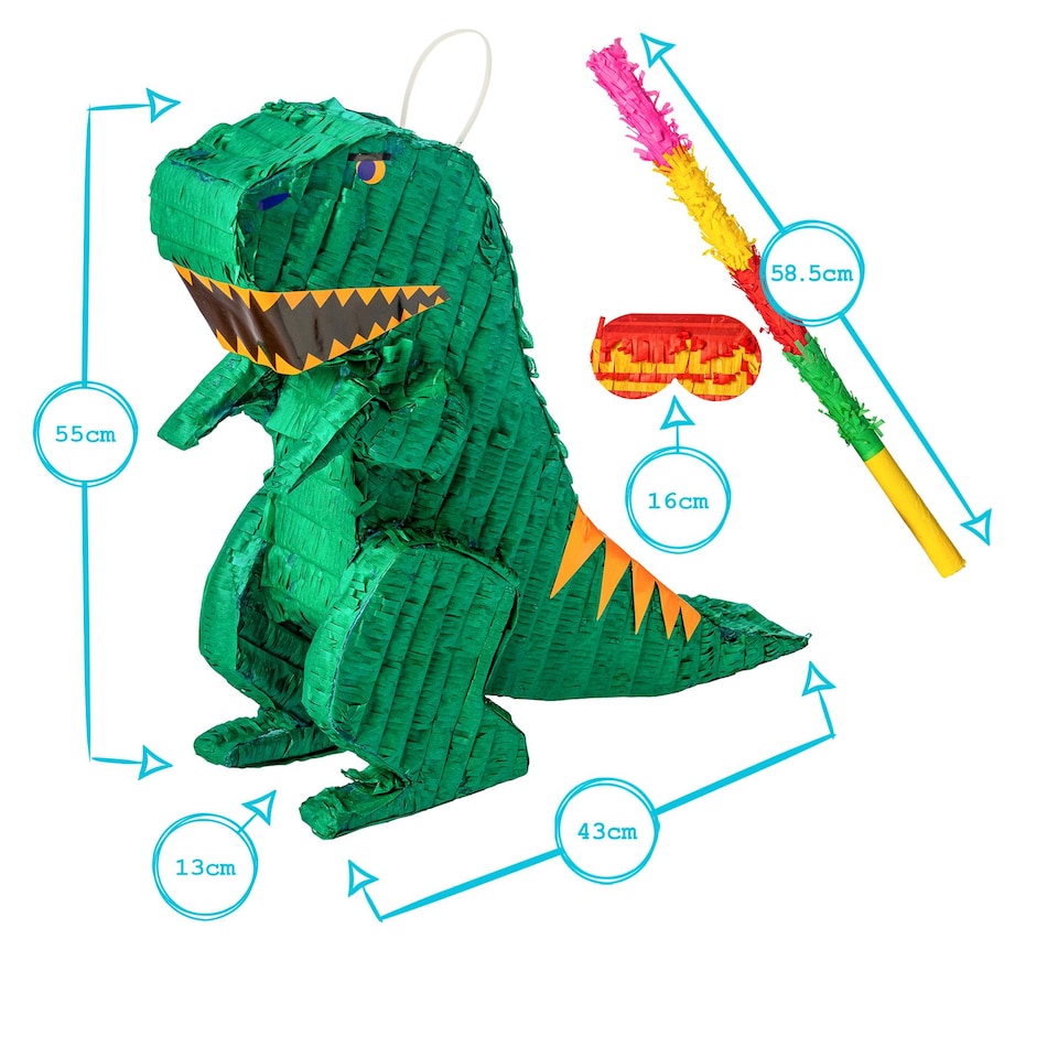 image 1 of Fax Potato 3pc Dinosaur Pinata Set with Stick & Blindfold - Blue Stick