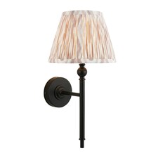 Lille Matt Black Wall Light with Neutral Print Fabric Ikat Shade 20cm B22
