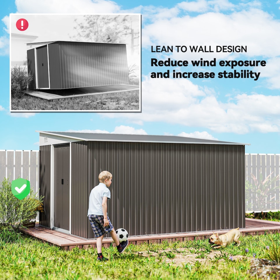 image 1 of Outsunny 11.3x9.2ft Steel Garden Storage Shed w/ Sliding Doors & 2 Vents, Grey | Grey