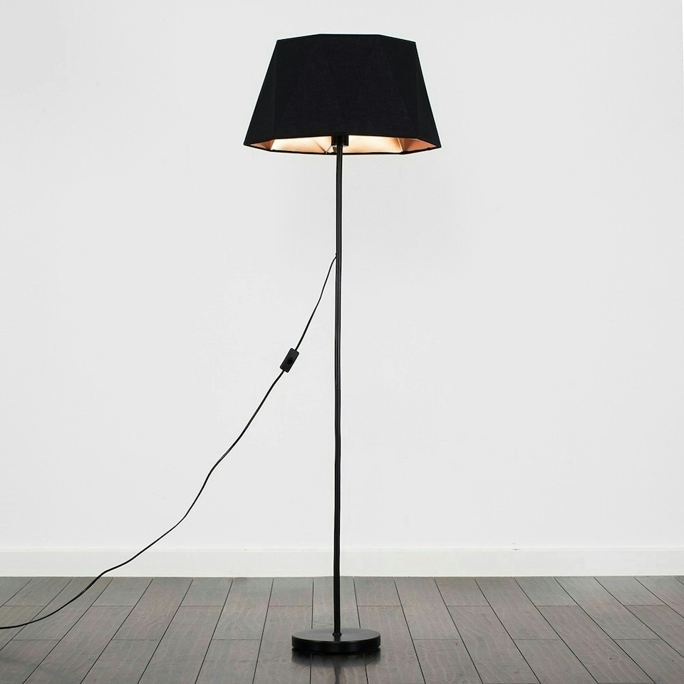 image 1 of ValueLights Charlie Black Stem Floor Lamp Black Toke Shade & Bulb Black