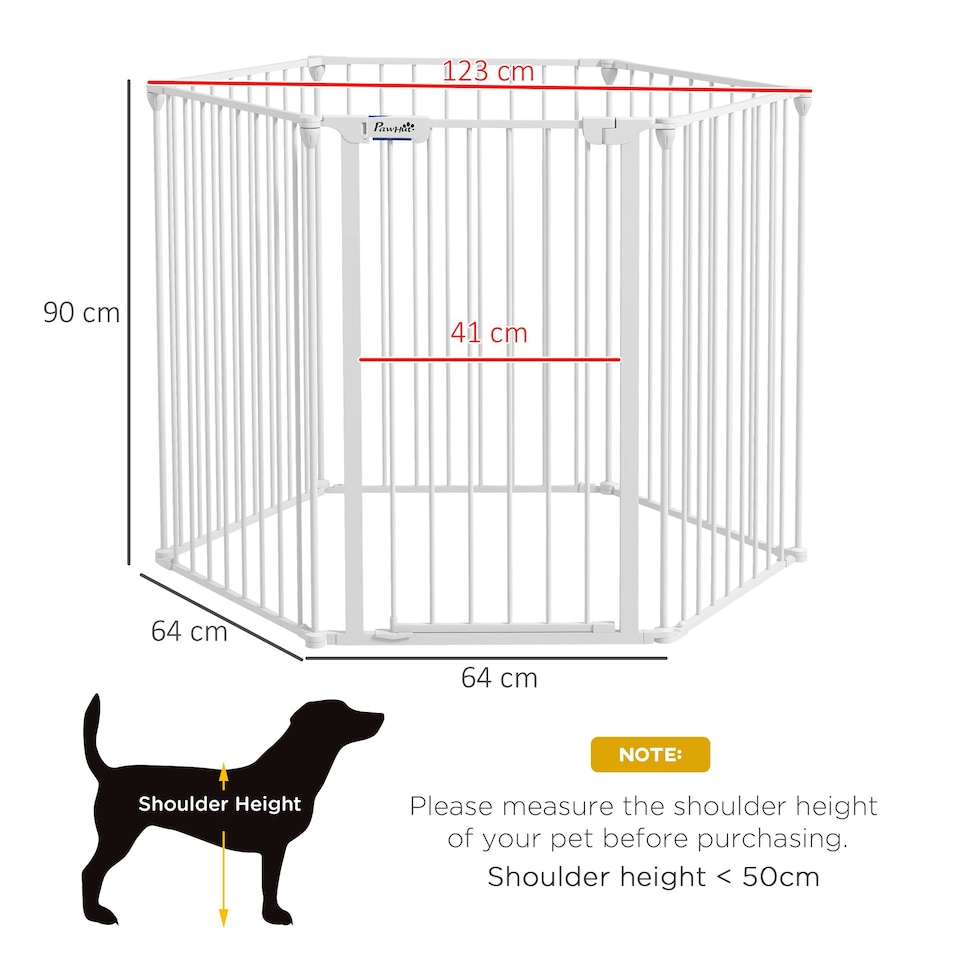 image 1 of PawHut 2 in 1 Dog Pen, Safety Pet Gate, 6 Panels, for Medium Dogs, 90Hcm - White