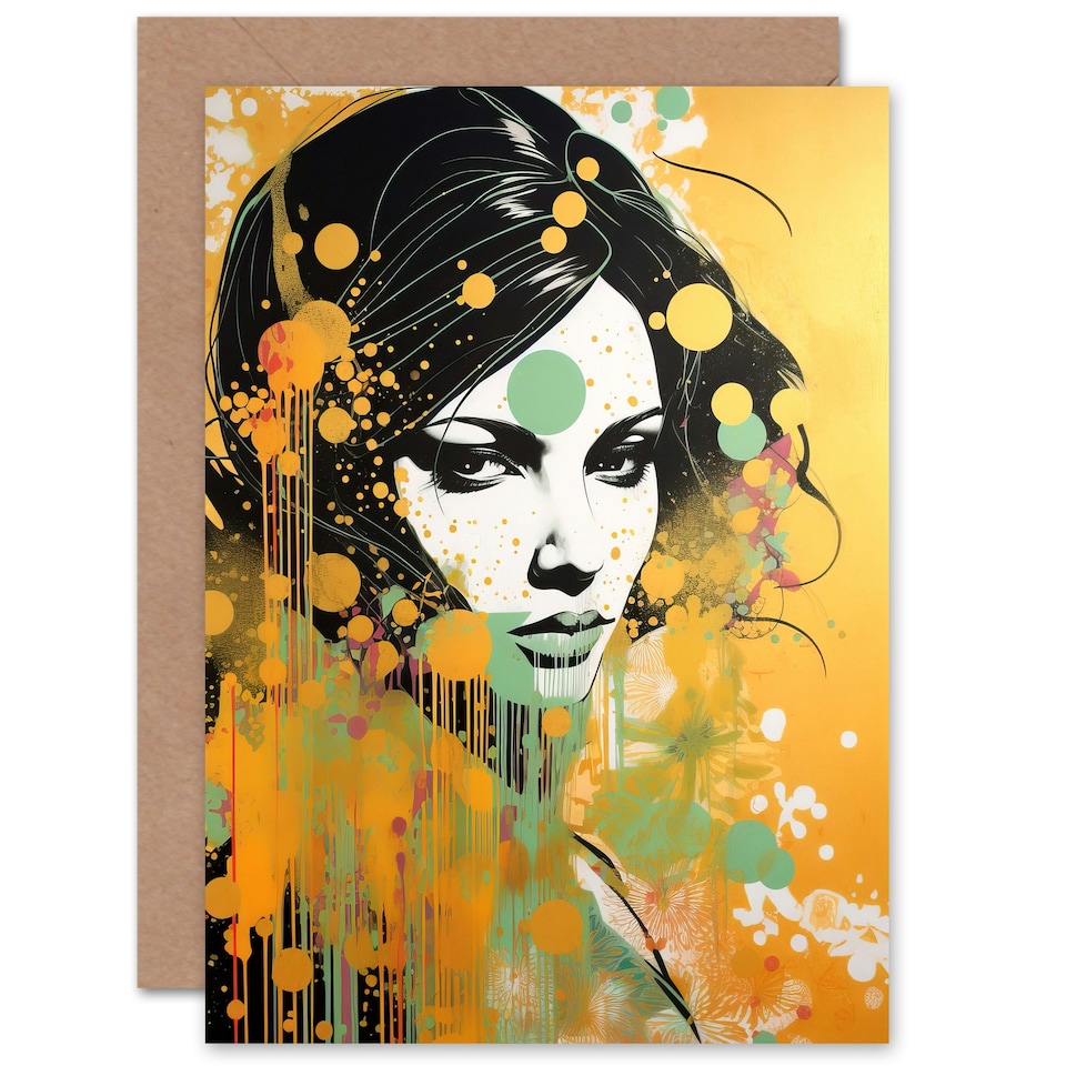 image 1 of Green Gold Woman Portrait Birthday Her Wife Card