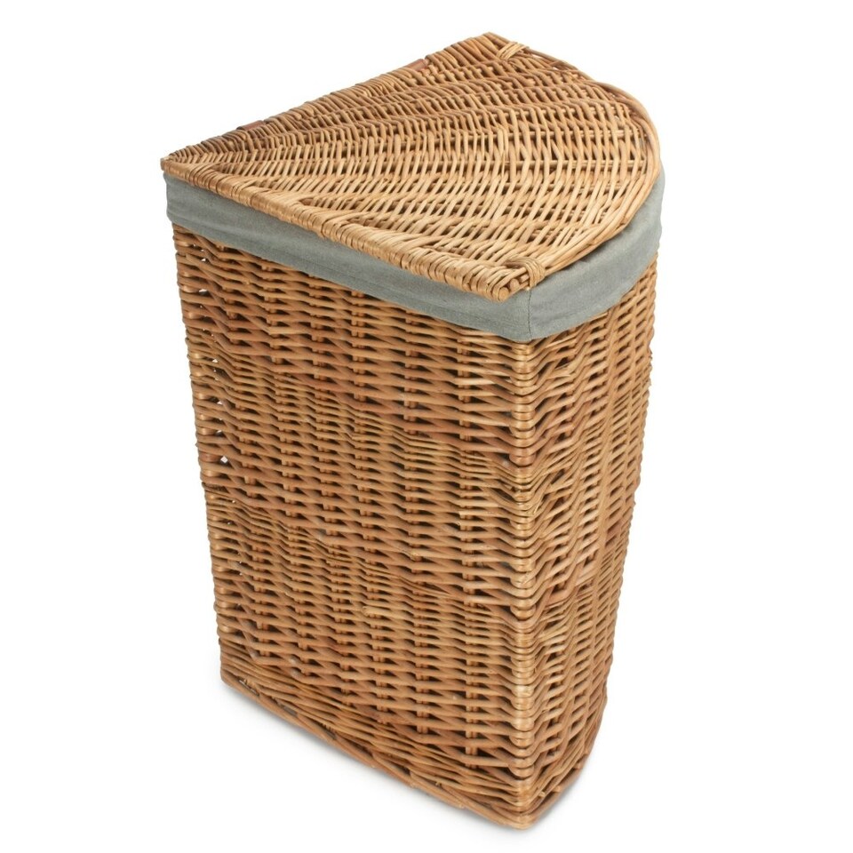 image 1 of Small Light Steamed Wicker Corner Linen Basket with Grey Sage Lining Grey | Grey